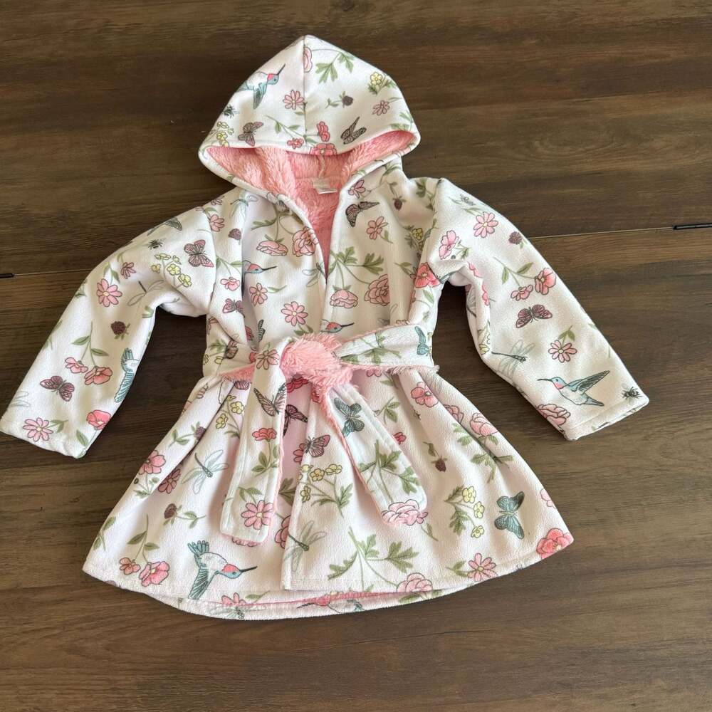 Hudson Baby Infant Girl Mink with Faux Fur Lining Robe Cover-Up Hummingbird Gard